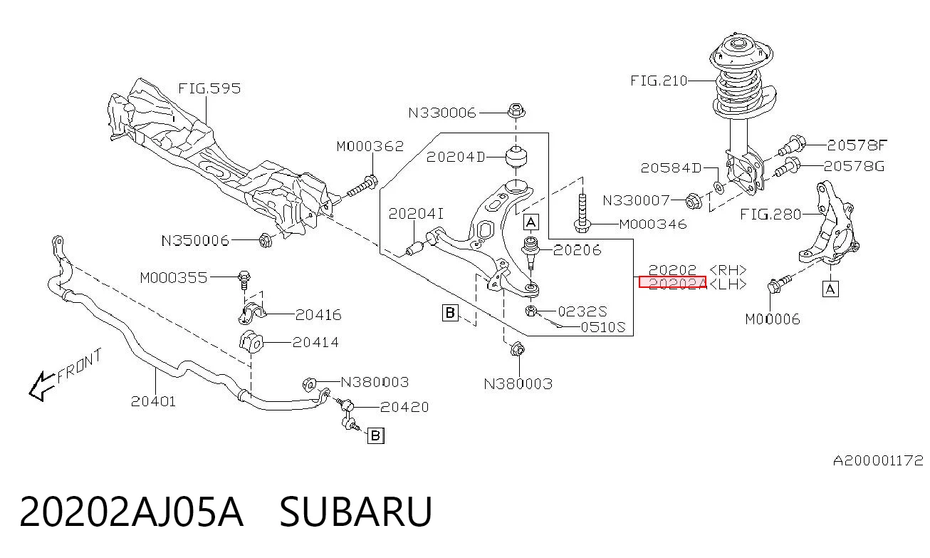 20202AJ05A Subaru Рычаг задней подвески нижний, левый