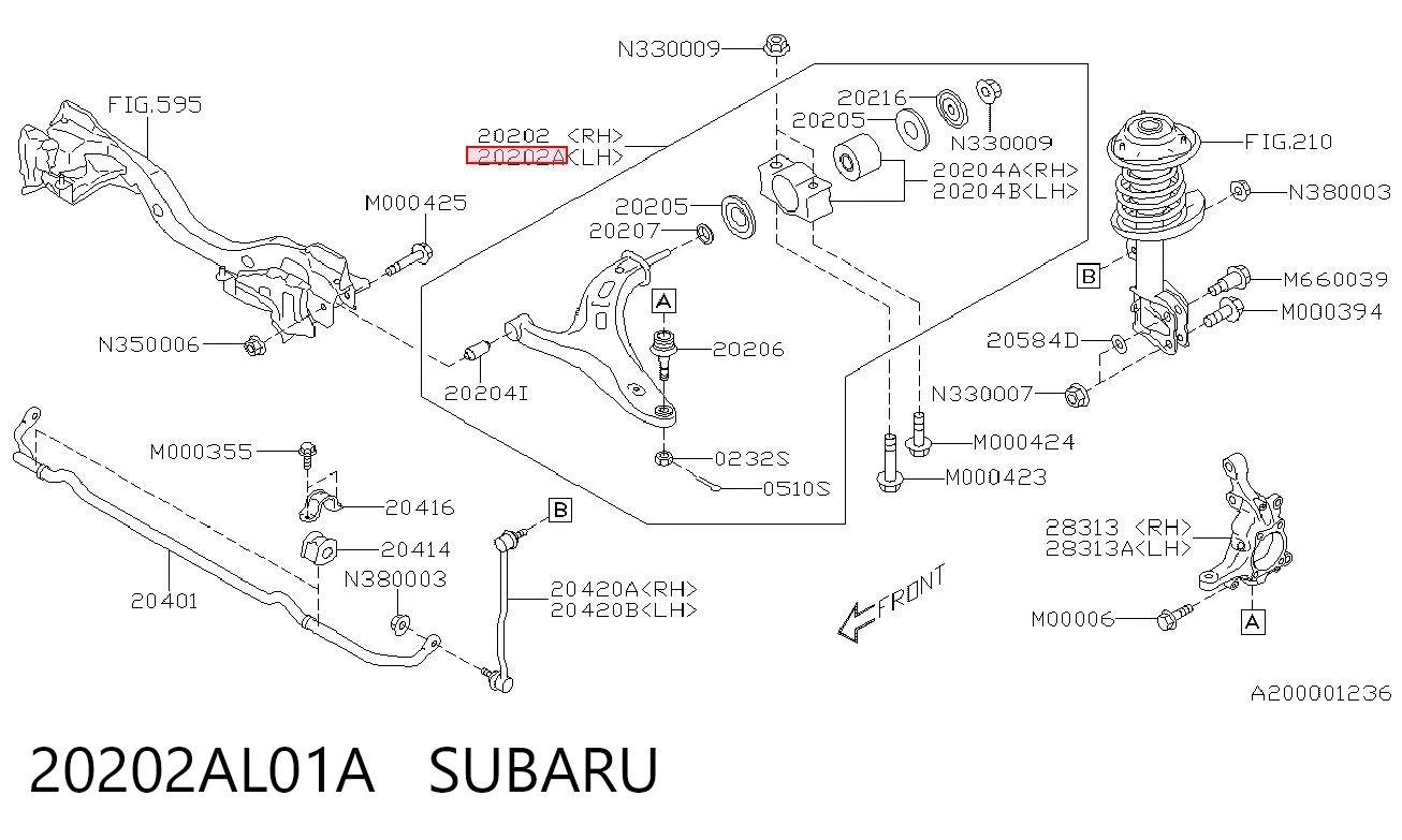 20202AL01A Subaru Рычаг передней подвески нижний левый