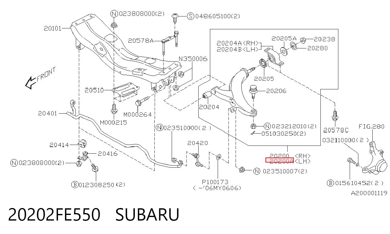 20202FE550 Subaru Рычаг передней подвески нижний левый