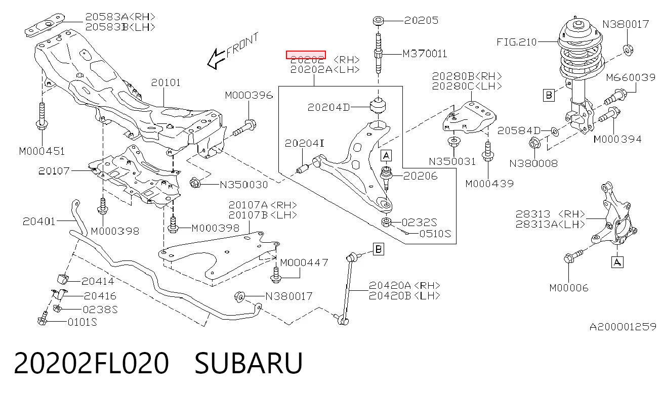 20202FL020 Subaru Рычаг передней подвески нижний, правый