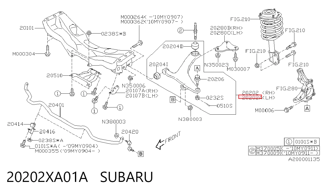 20202XA01A Subaru Рычаг передней подвески нижний левый