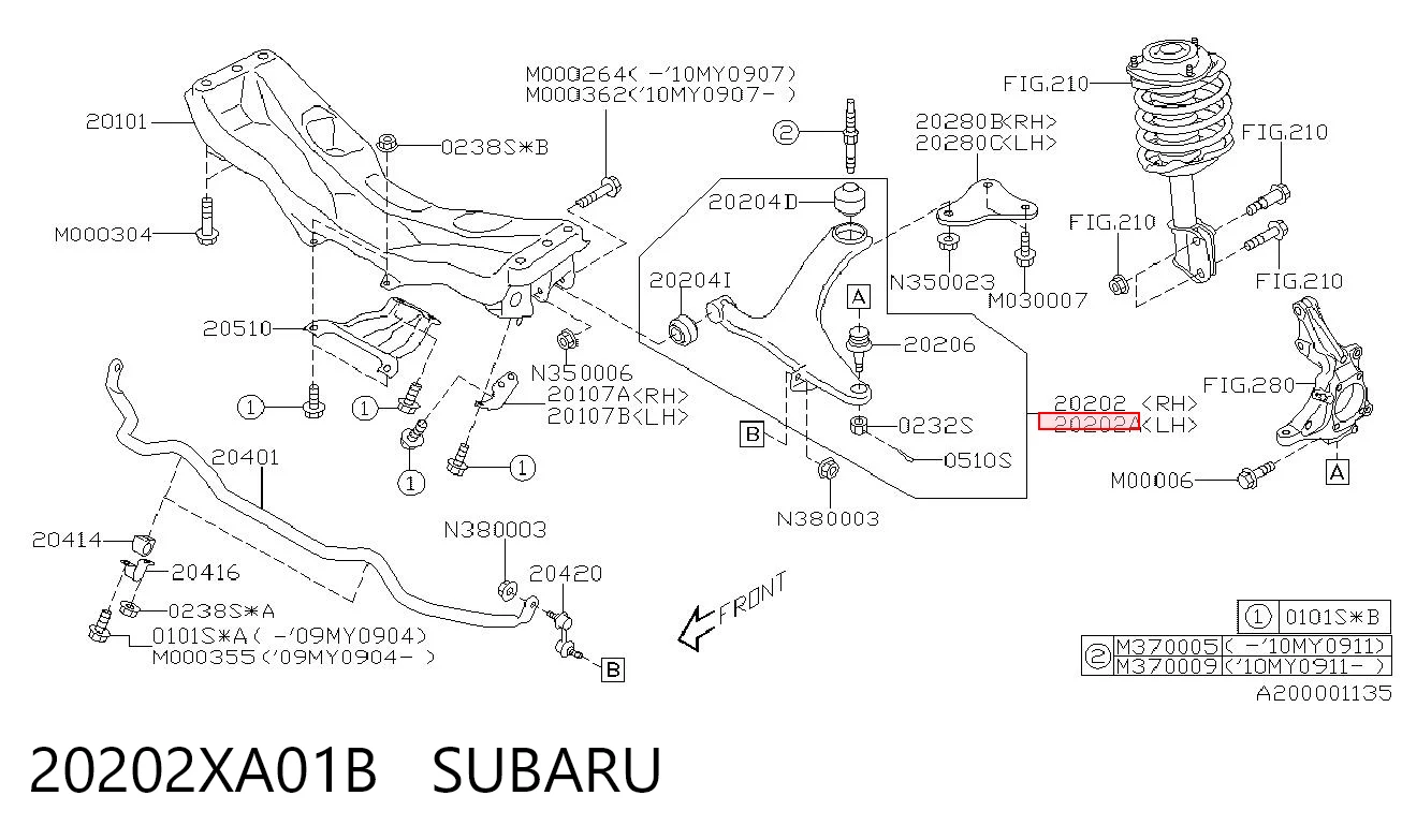 20202XA01B Subaru Рычаг передней подвески нижний левый