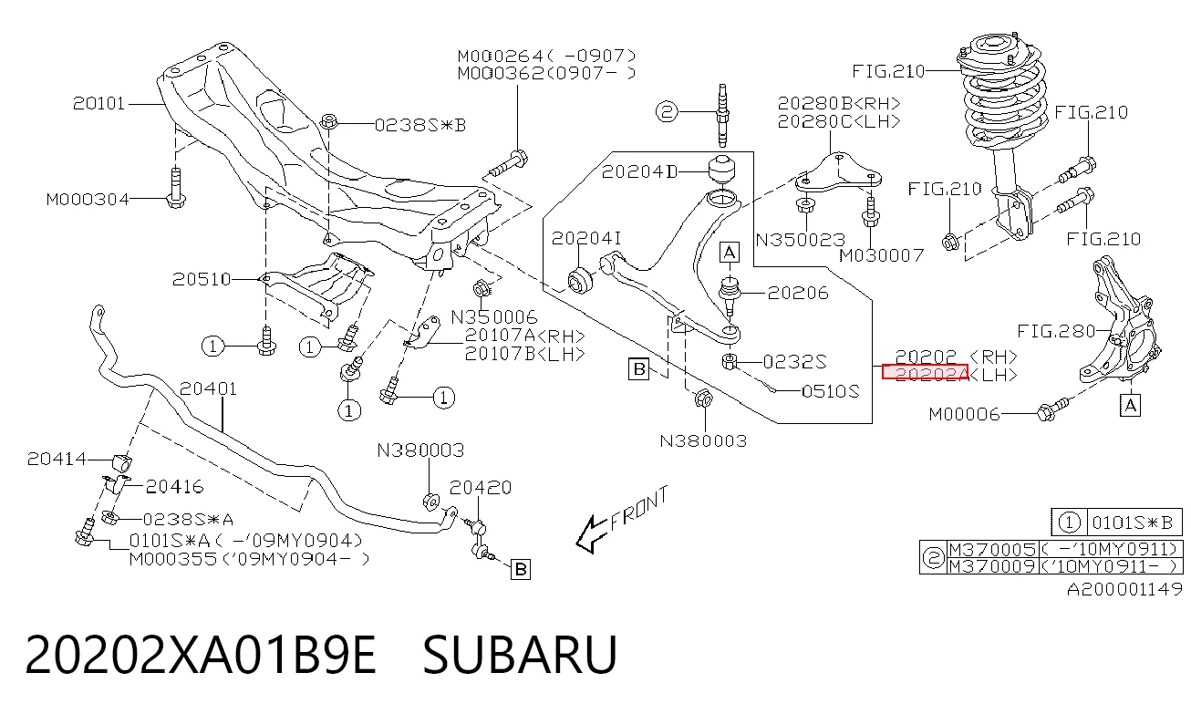 20202XA01B9E Subaru Рычаг передней подвески нижний левый