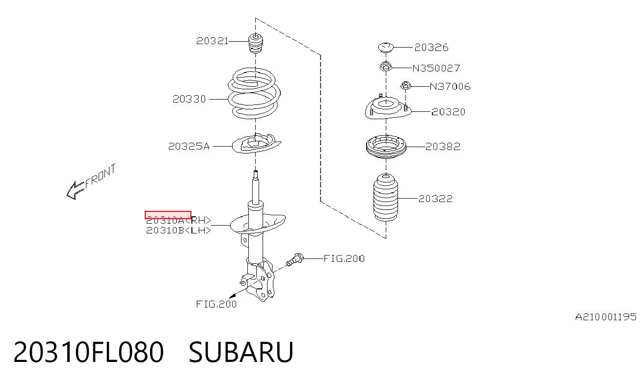 20310FL080 Subaru Амортизатор передней подвески правый
