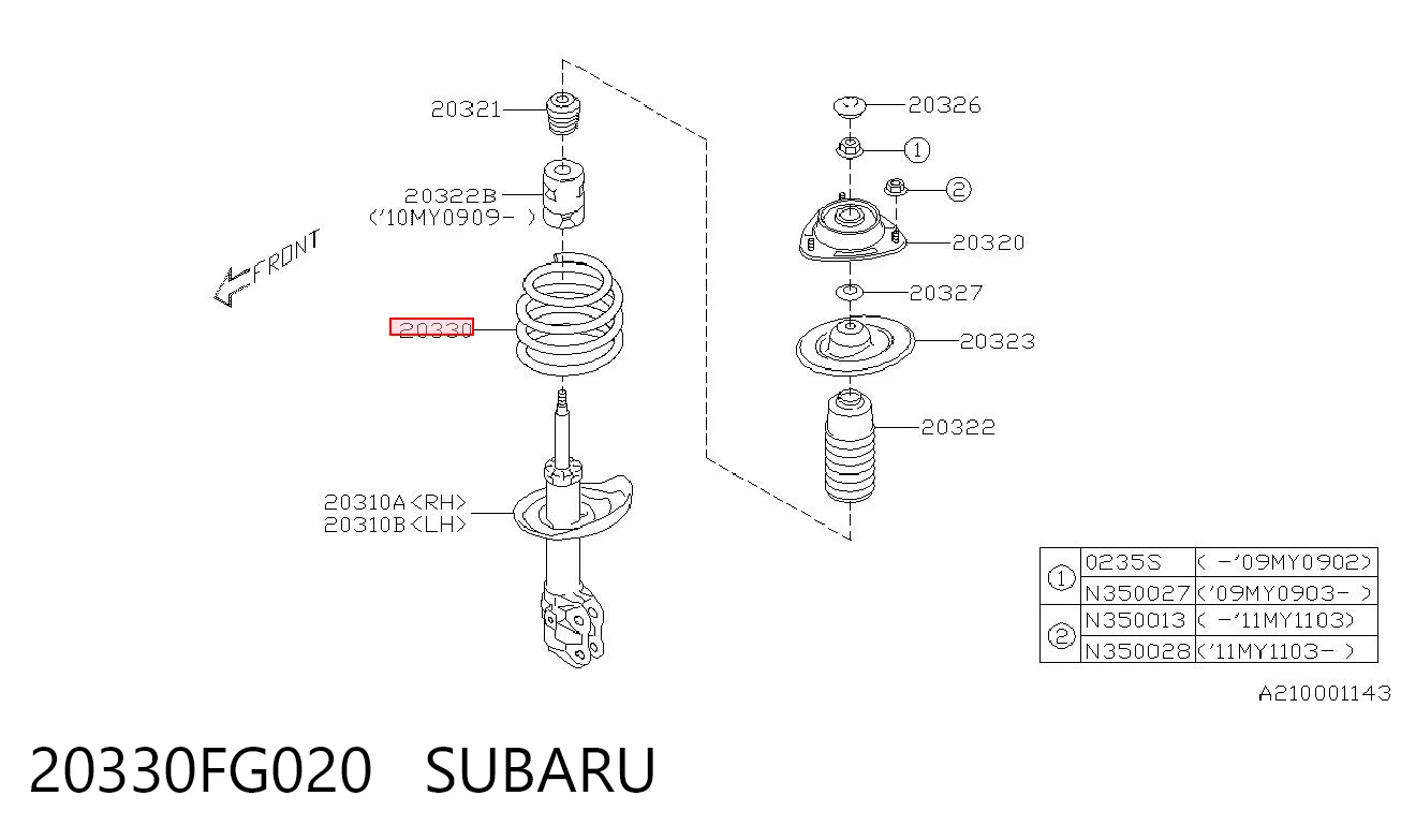Пружина передней подвески на Subaru Impreza III GH