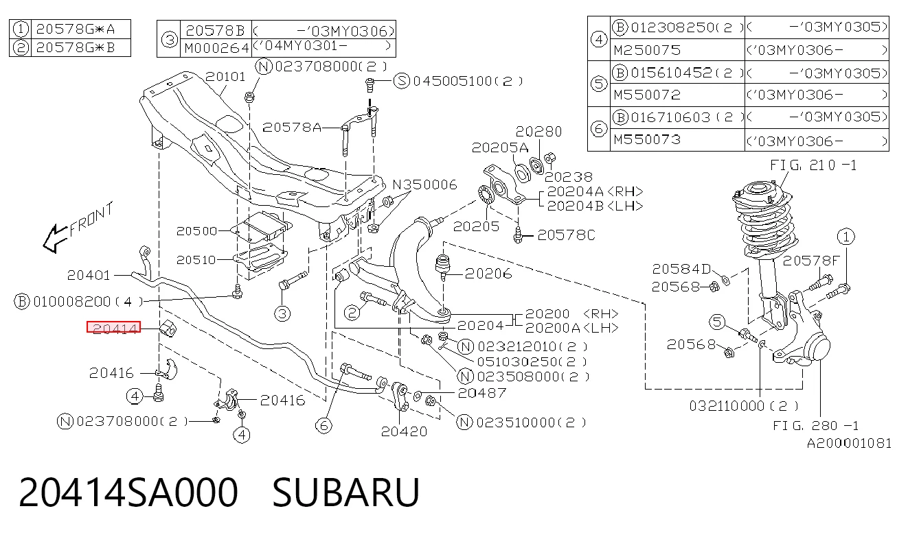 20414SA000 Subaru Разрезная втулка стабилизатора