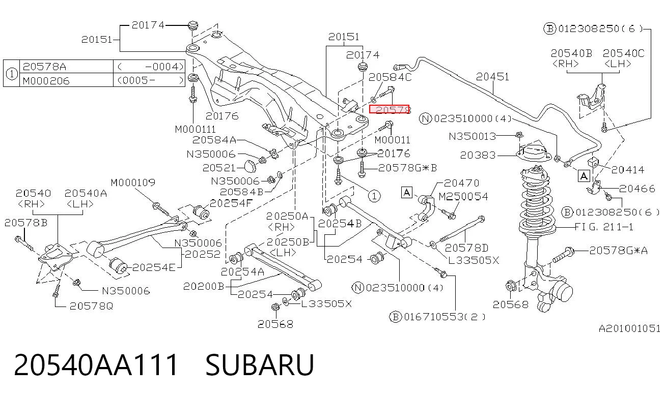 20540AA111 Subaru Болт крепления заднего развального рычага, внутренний