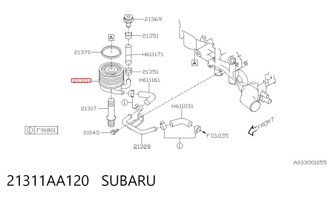 21311AA120 Subaru Радиатор масляный (холодильник) под фильтром