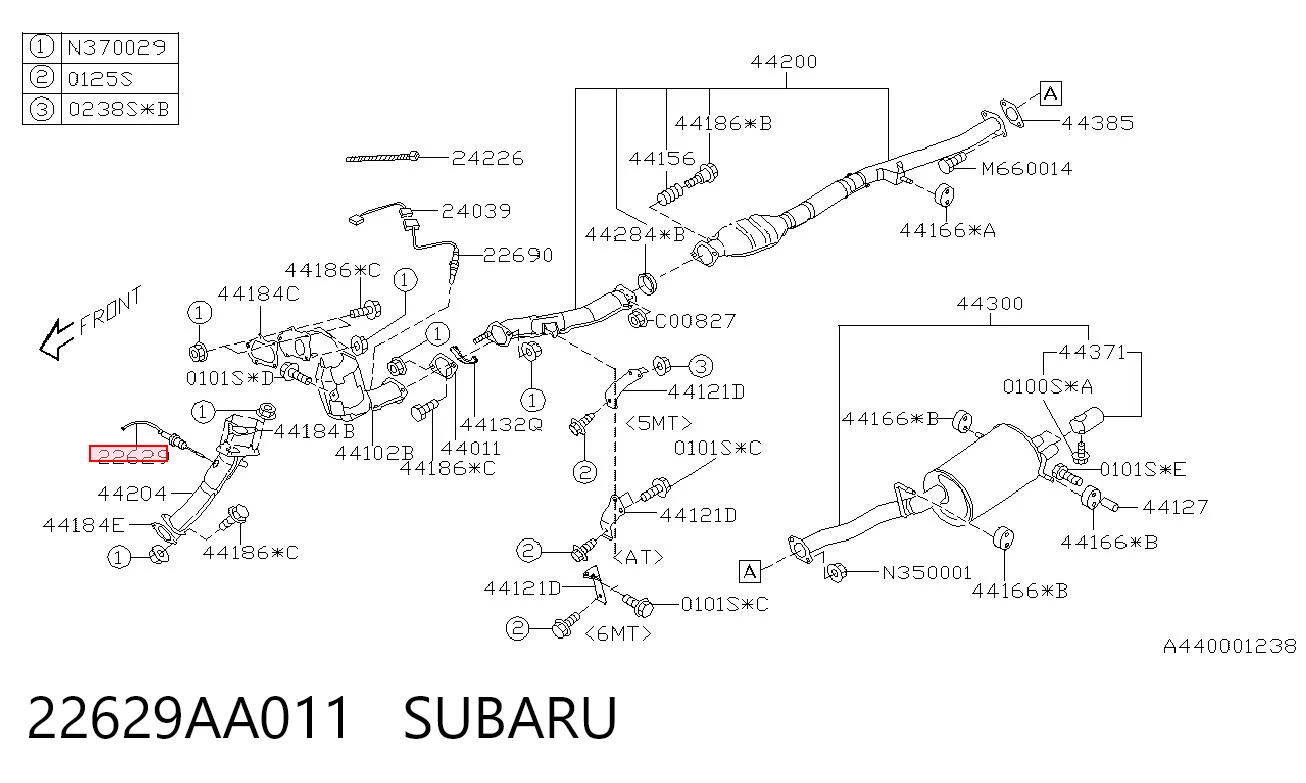 22629AA011 Subaru Датчик температуры отработавших газов (ОГ), до катализатора