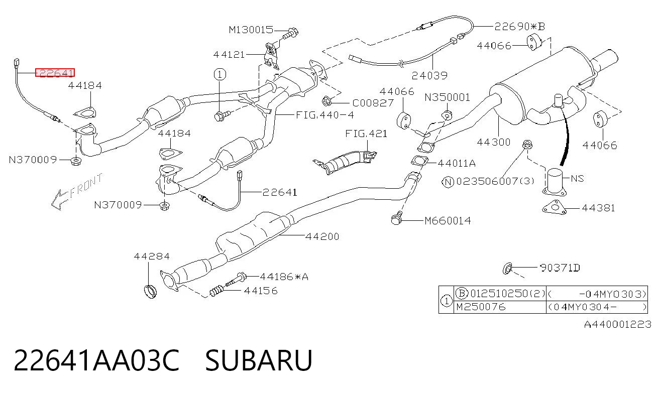 22641AA03C Subaru Лямбда-зонд, датчик кислорода до катализатора