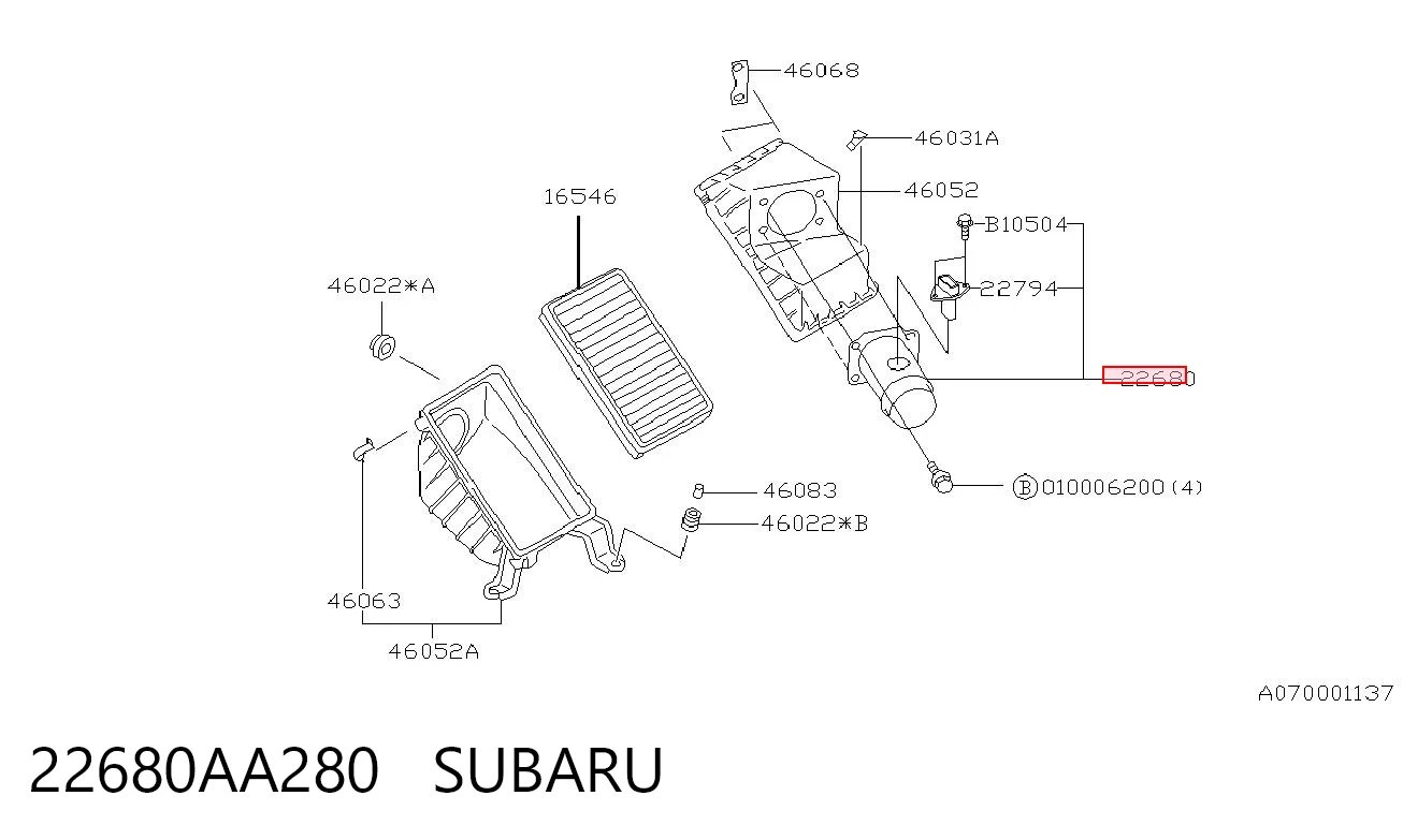 22680AA280 Subaru Датчик расхода воздуха