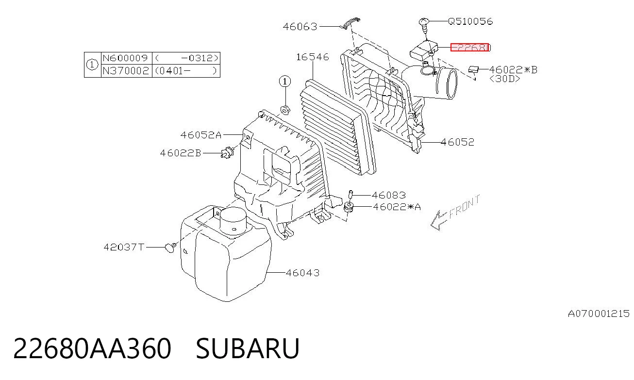 22680AA360 Subaru Датчик расхода воздуха