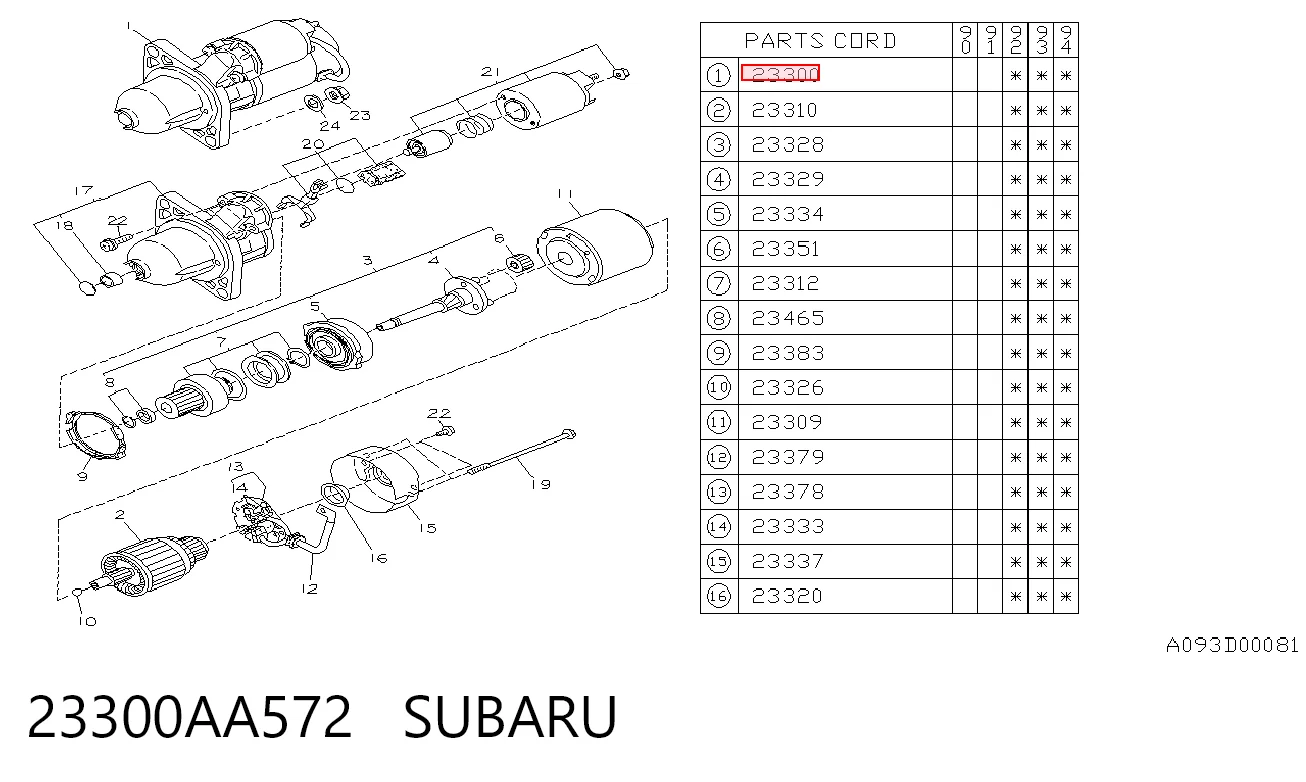 23300AA572 Subaru Стартер автомобиля