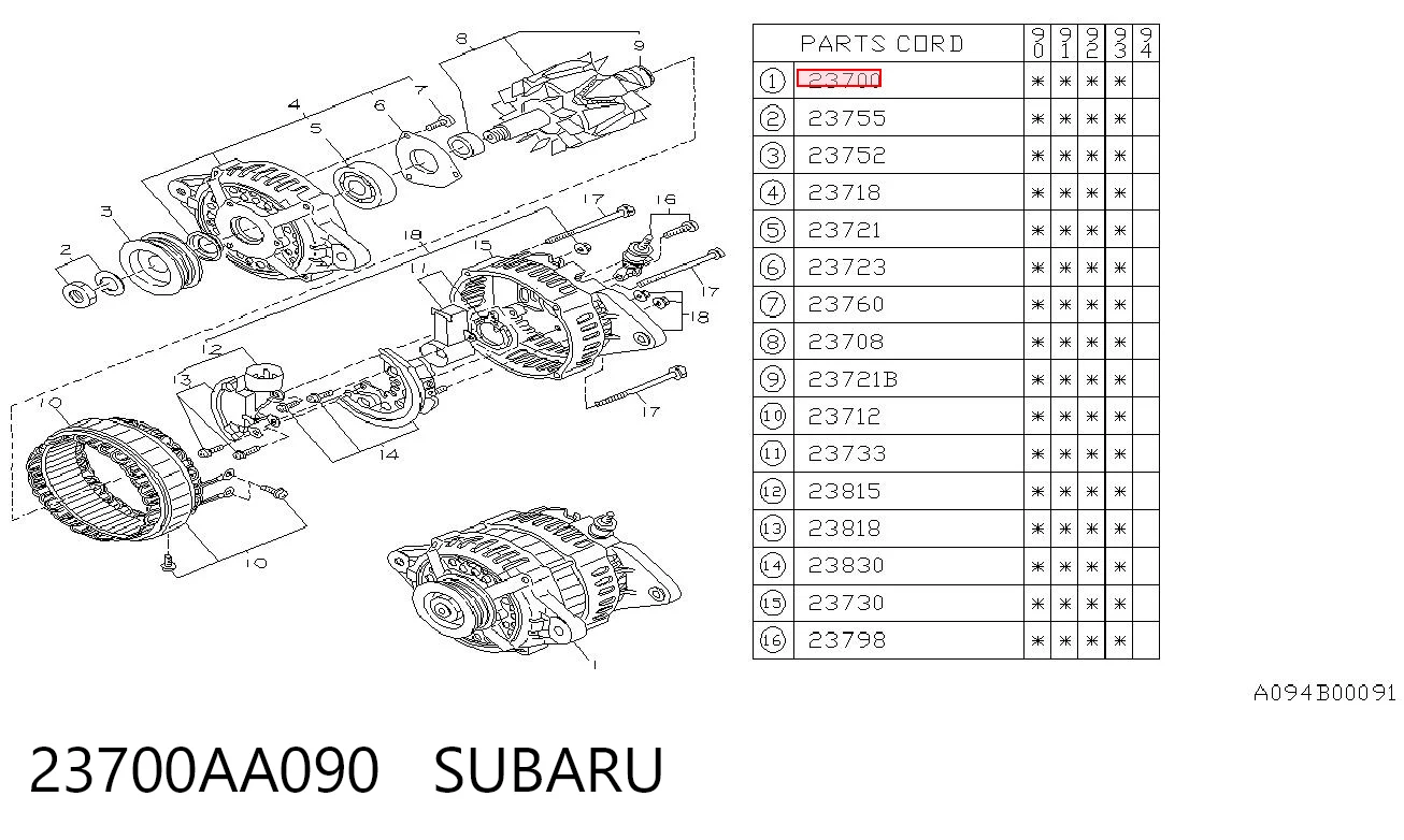 Генератор автомобильный на Subaru Legacy I BC