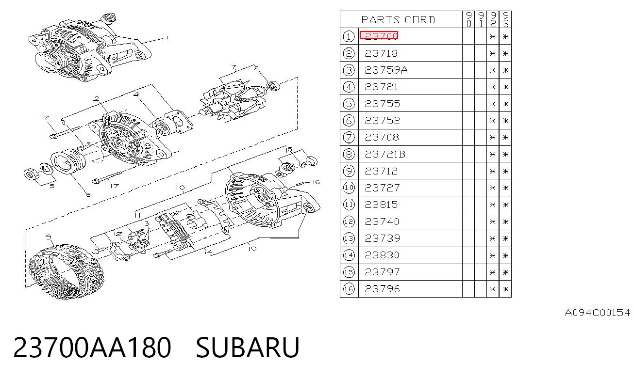 23700AA180 Subaru Генератор автомобильный