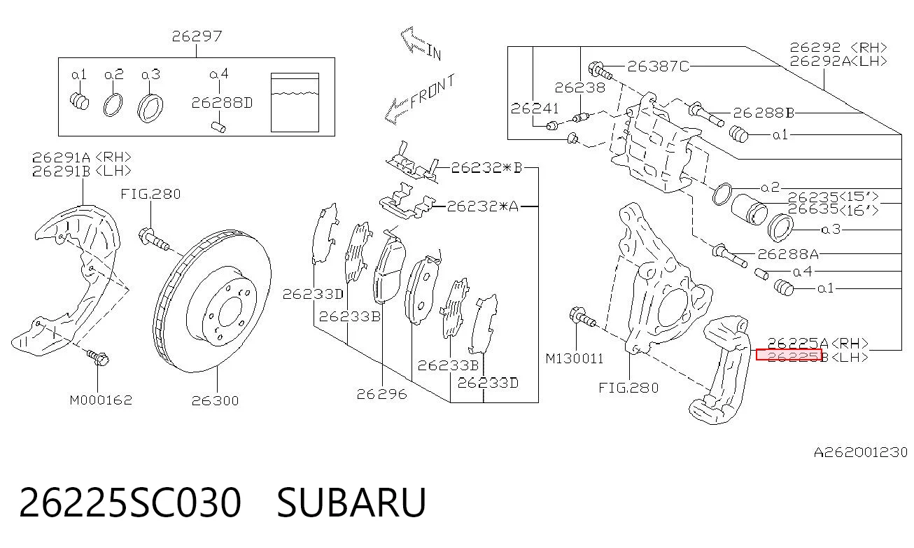 26225SC030 Subaru Комплект пружинок крепления дисковых передних колодок