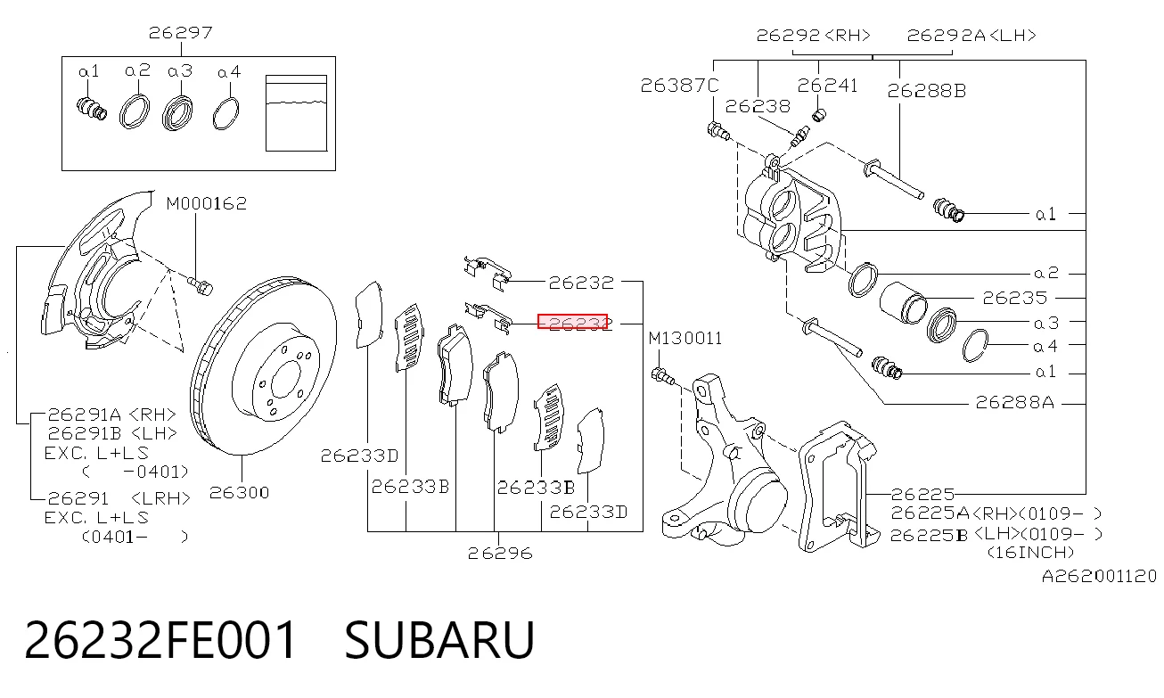 26232FE001 Subaru Комплект пружинок крепления дисковых передних колодок