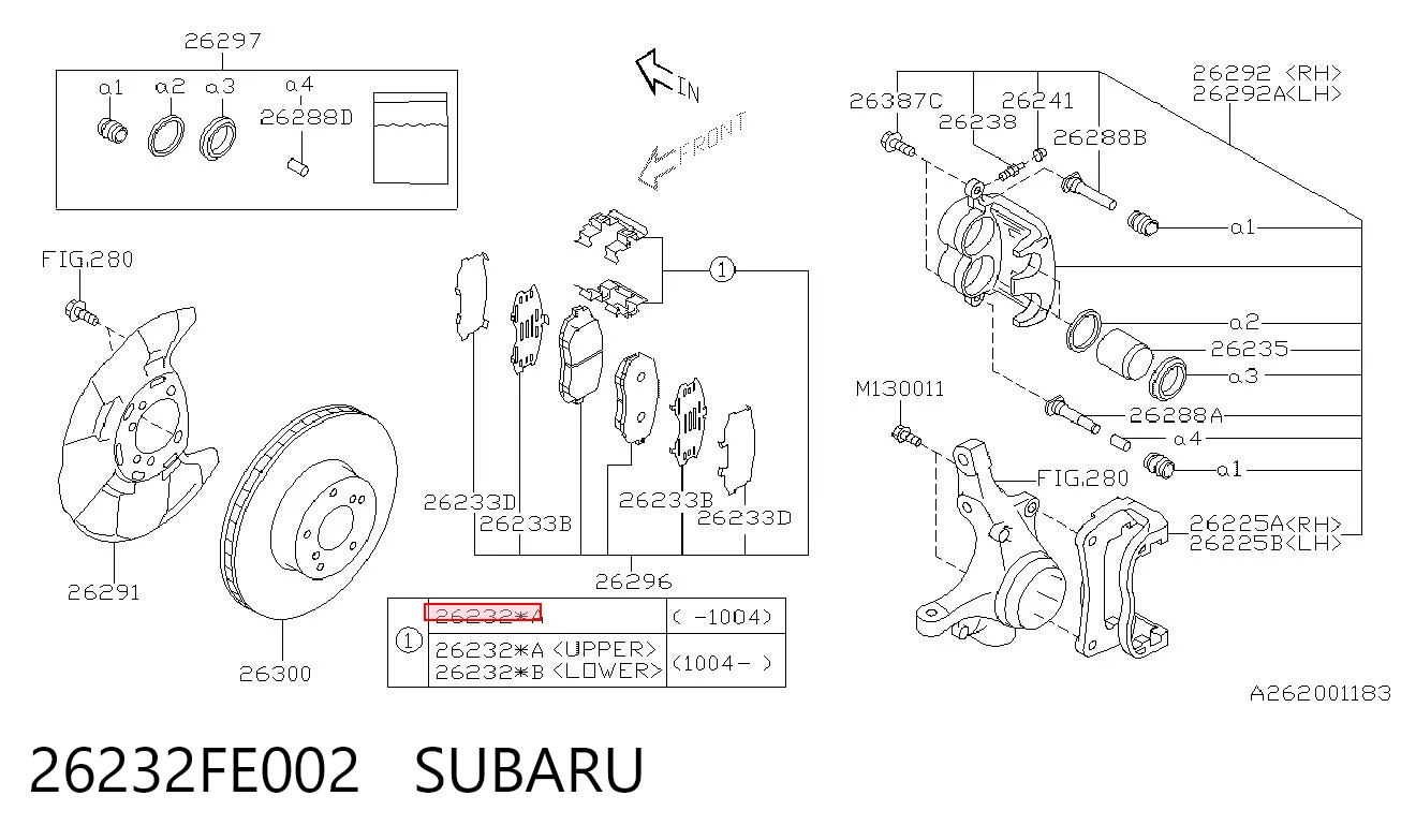 26232FE002 Subaru Комплект пружинок крепления дисковых передних колодок