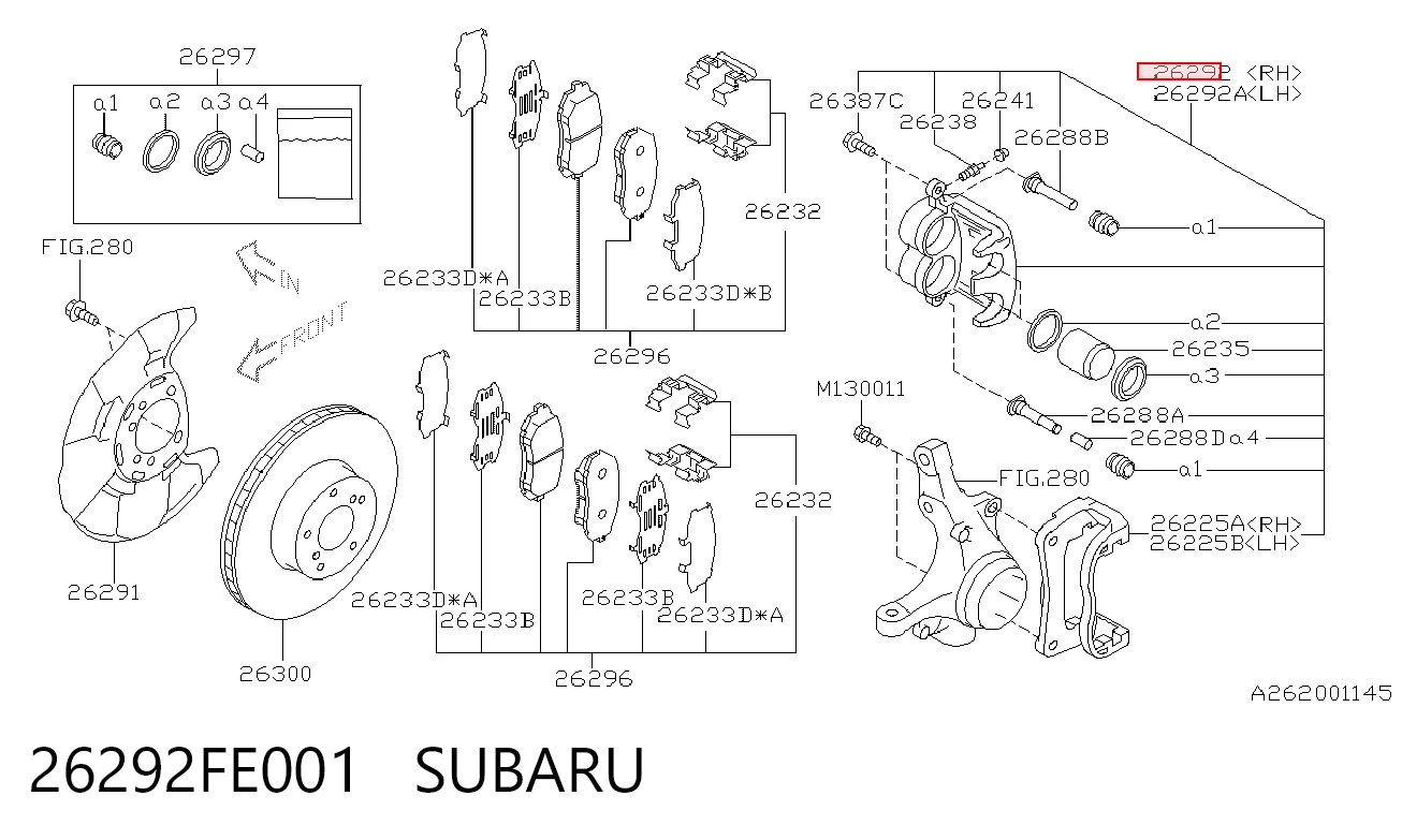 26292FE001 Subaru Суппорт тормозной, передний, правый