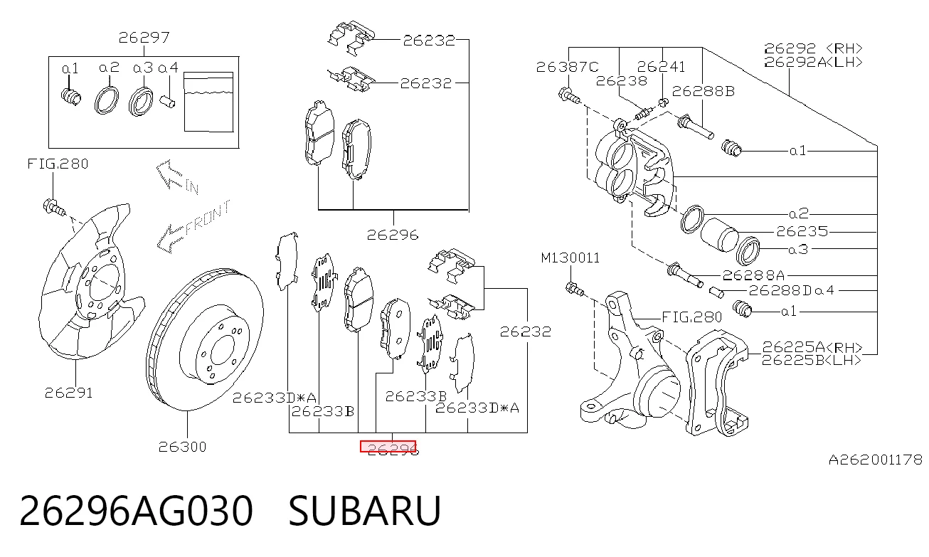 Колодки тормозные передние дисковые SUBARU 26296AG030