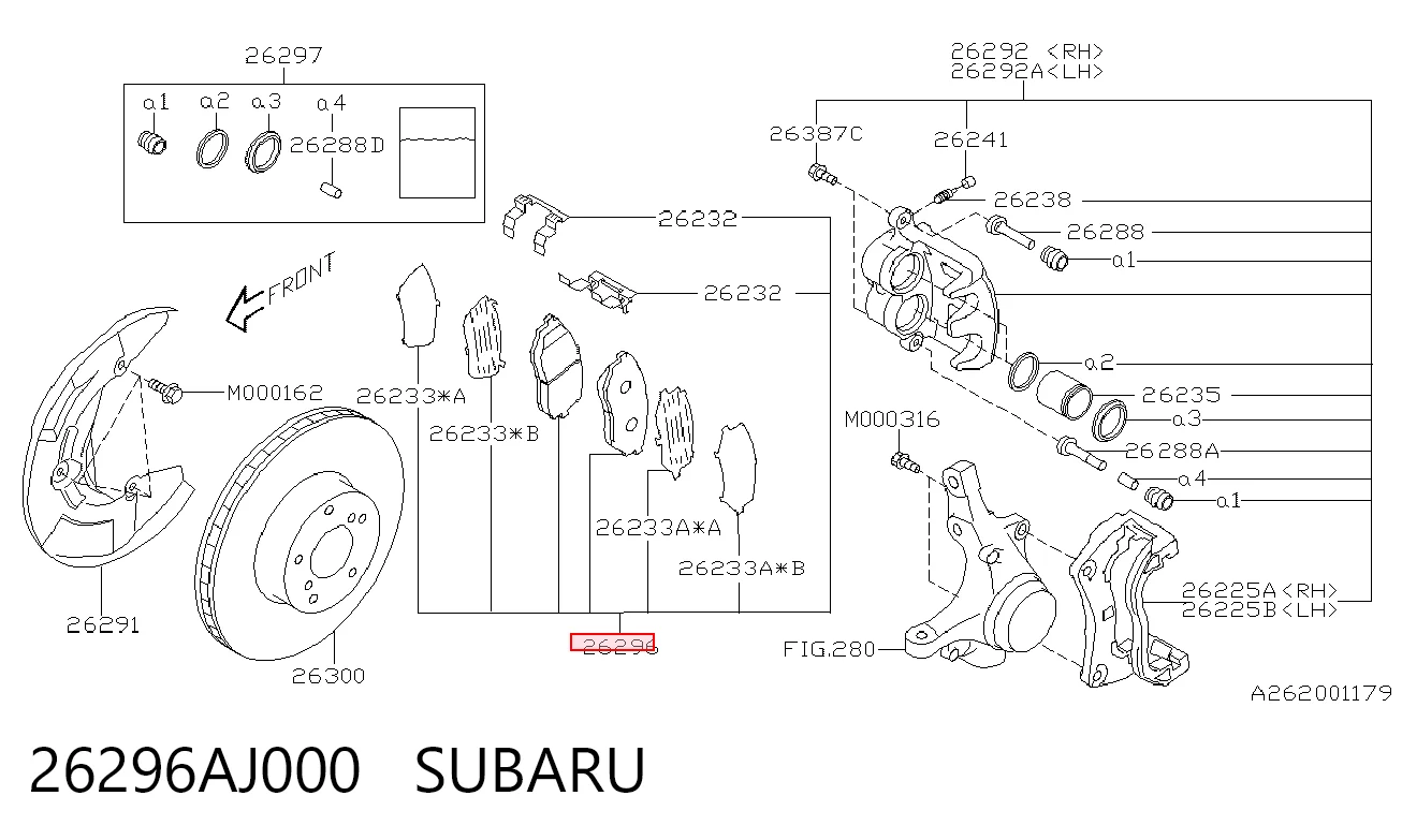 Колодки тормозные передние дисковые SUBARU 26296AJ000