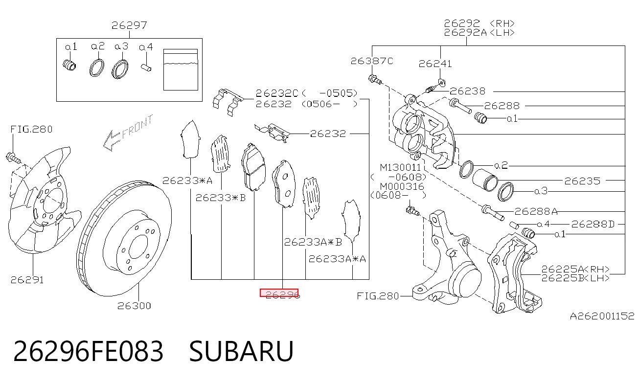 Колодки тормозные передние дисковые SUBARU 26296FE083