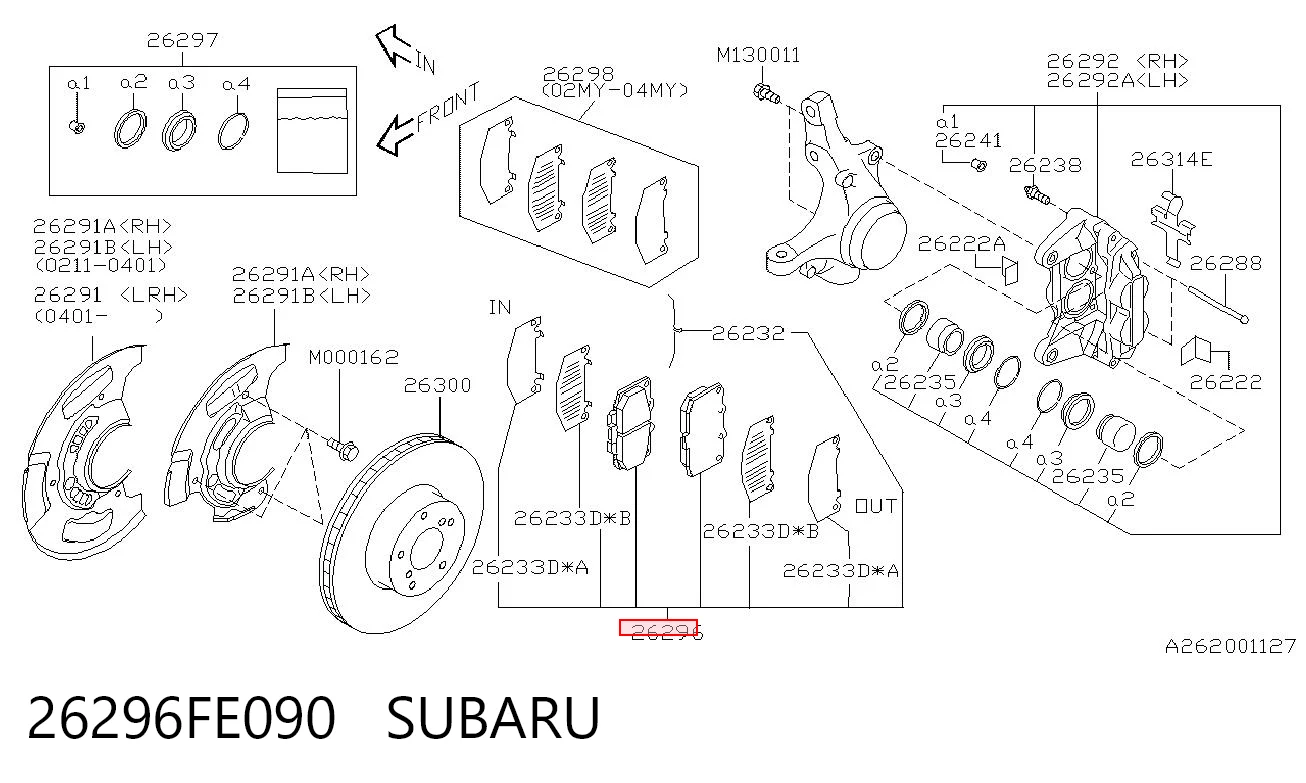 26296FE090 Subaru Колодки передние