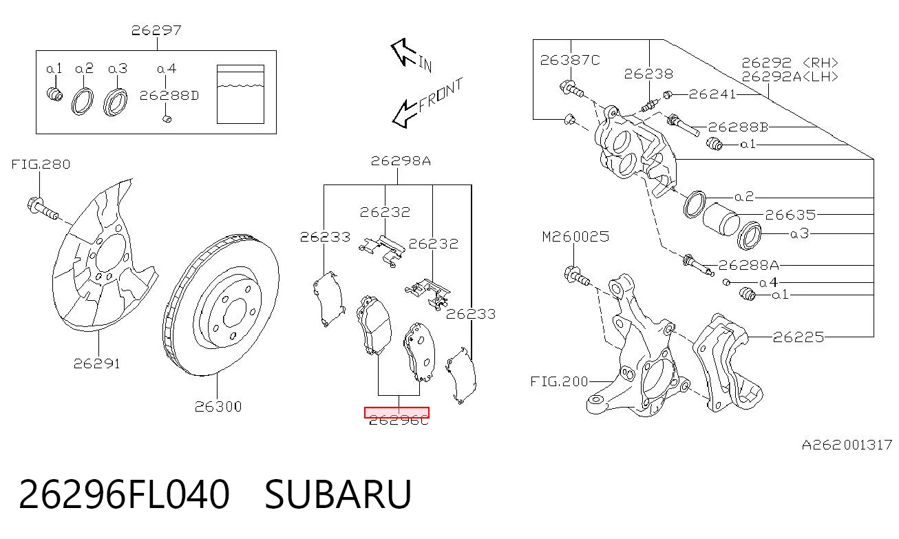 Колодки тормозные передние дисковые SUBARU 26296FL040