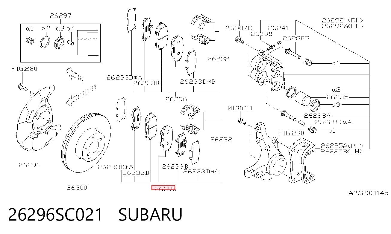 Колодки тормозные передние дисковые SUBARU 26296SC021