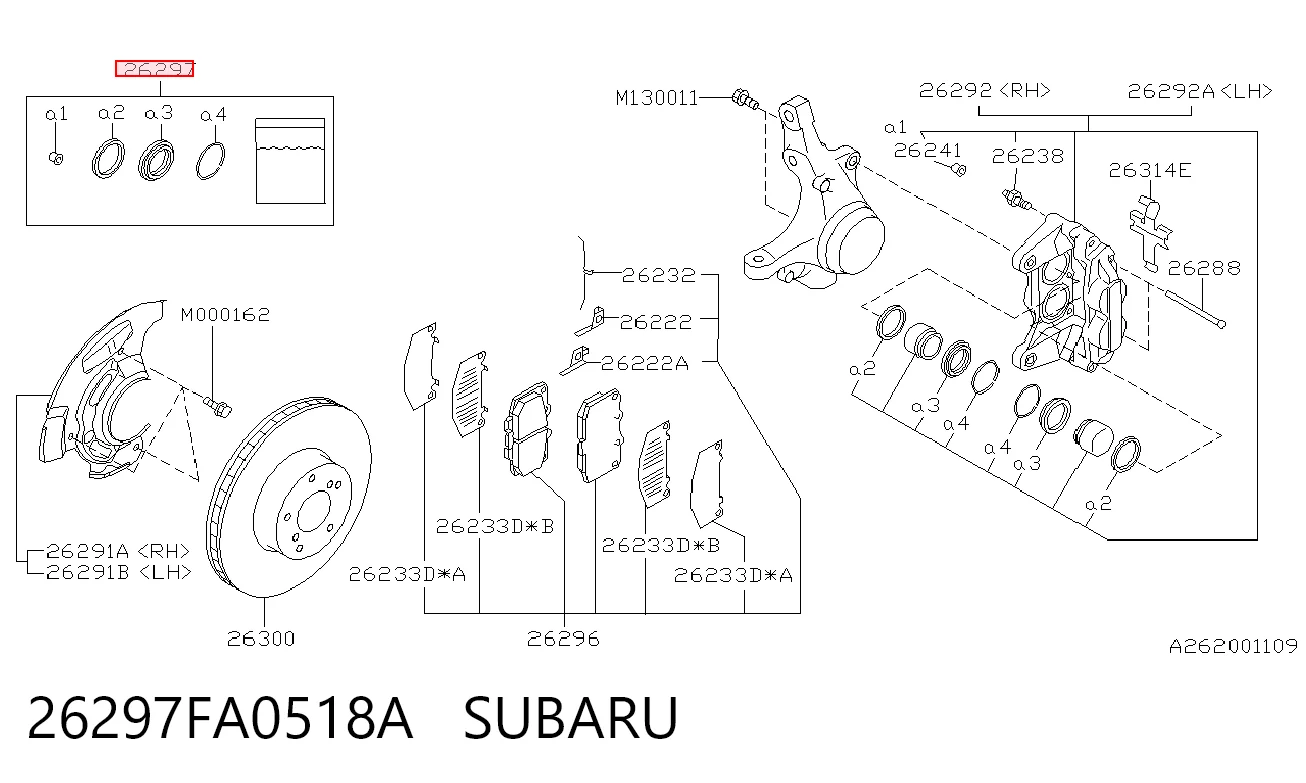 26297FA0518A Subaru Ремкомплект суппорта тормозного, переднего