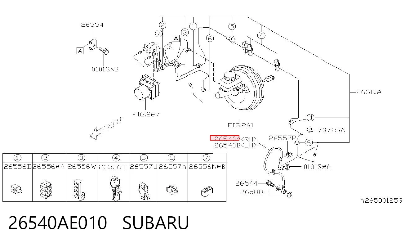 26540AE010 Subaru Шланг тормозной передний правый