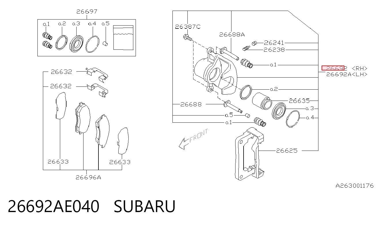 26692AE040 Subaru Суппорт тормозной задний правый
