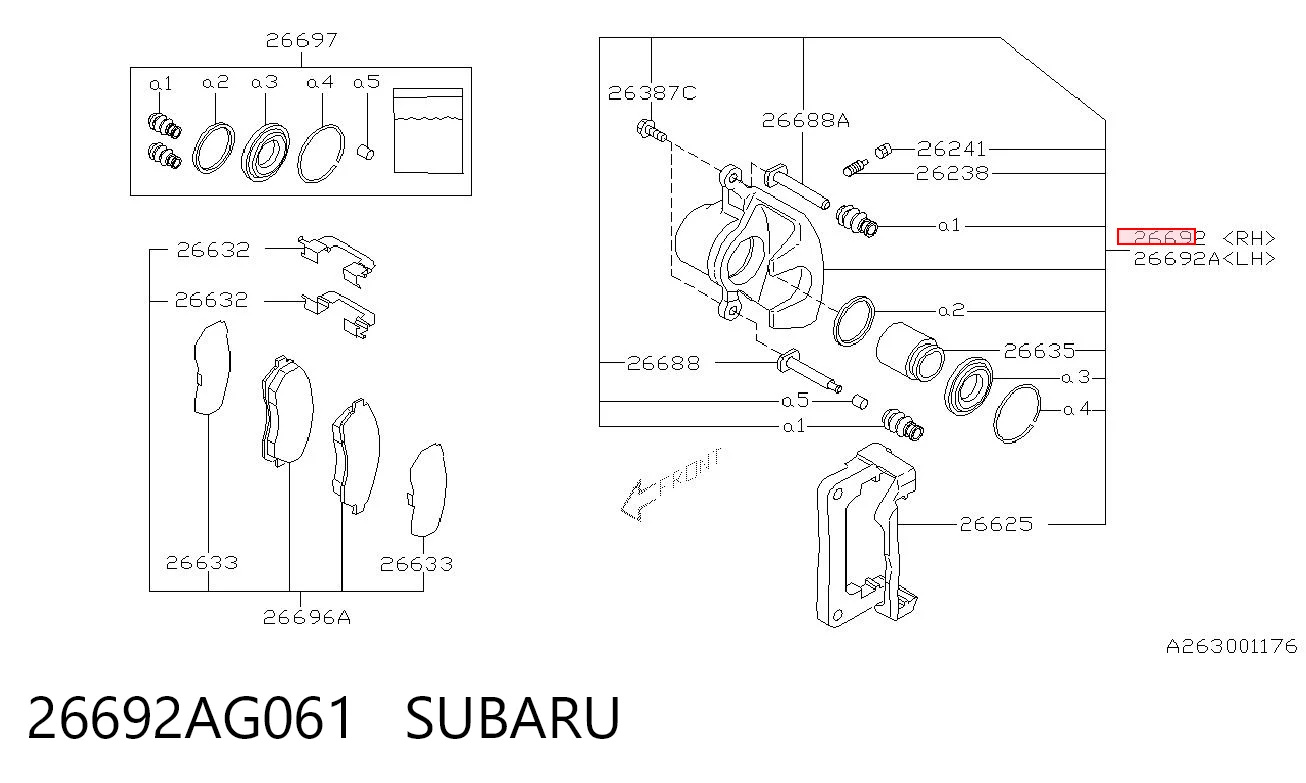 26692AG061 Subaru Суппорт тормозной задний правый