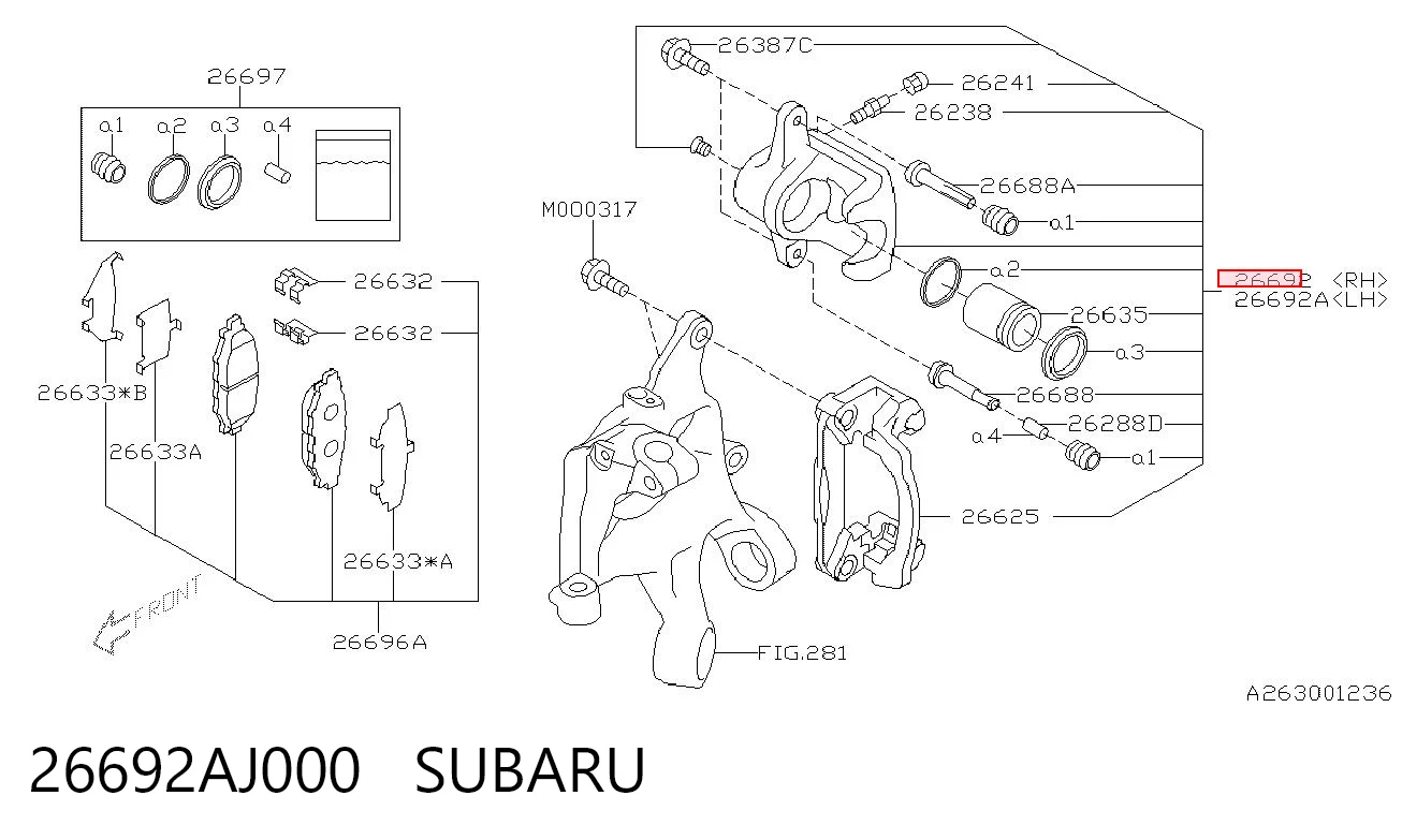 26692AJ000 Subaru Суппорт тормозной задний правый