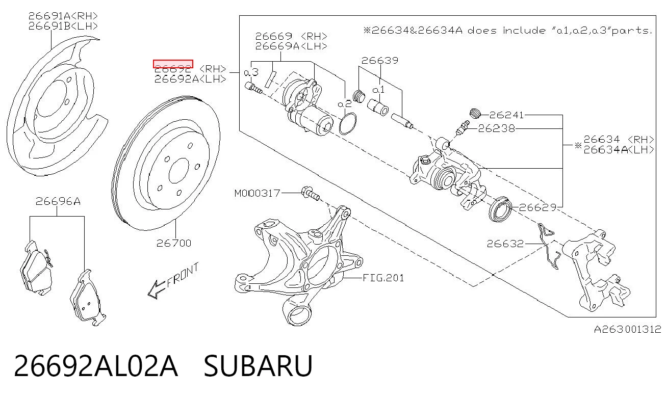 26692AL02A Subaru Суппорт тормозной задний правый