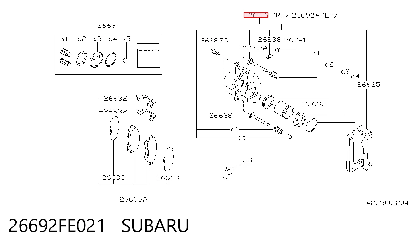 26692FE021 Subaru Суппорт тормозной задний правый