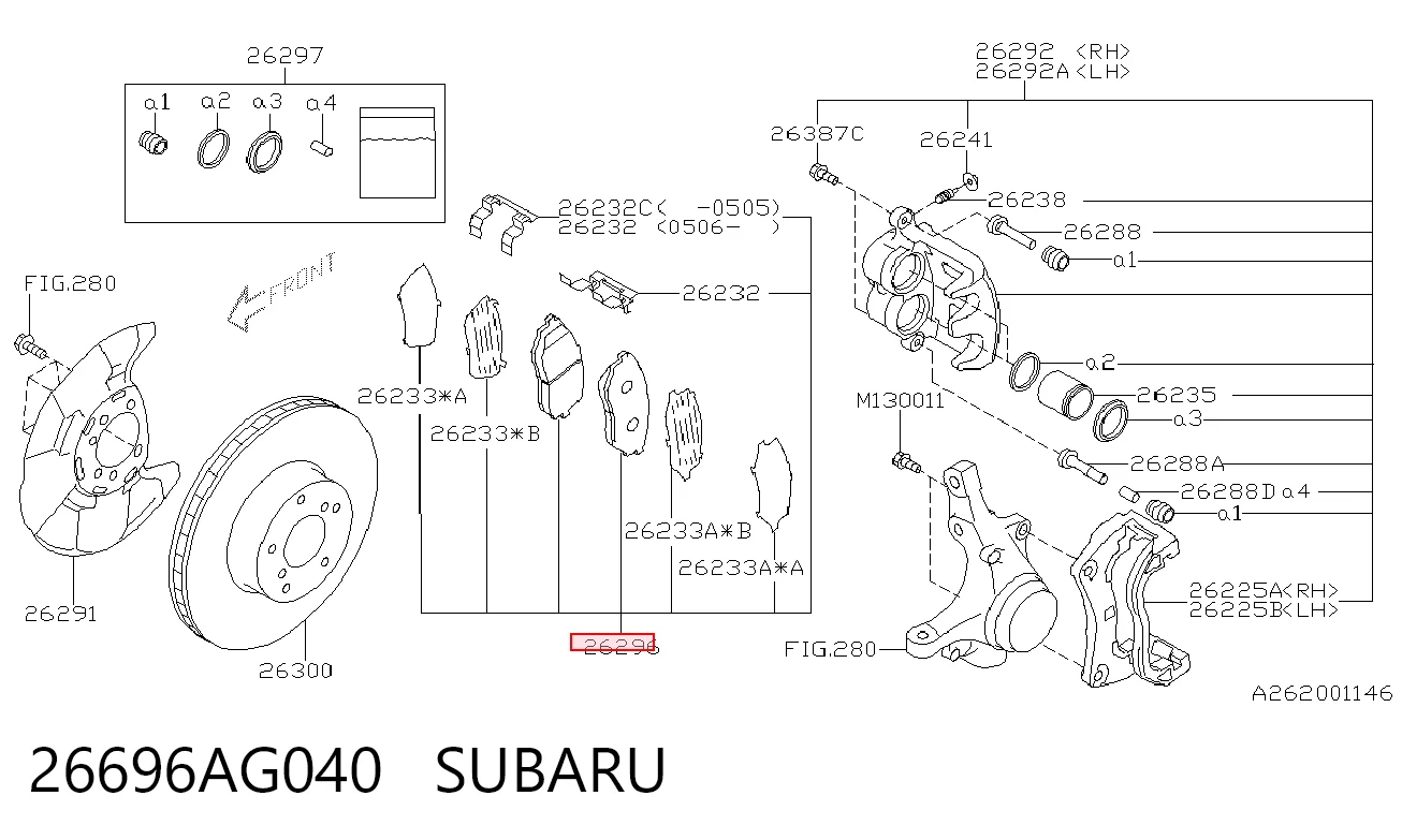 Колодки тормозные передние дисковые SUBARU 26696AG040