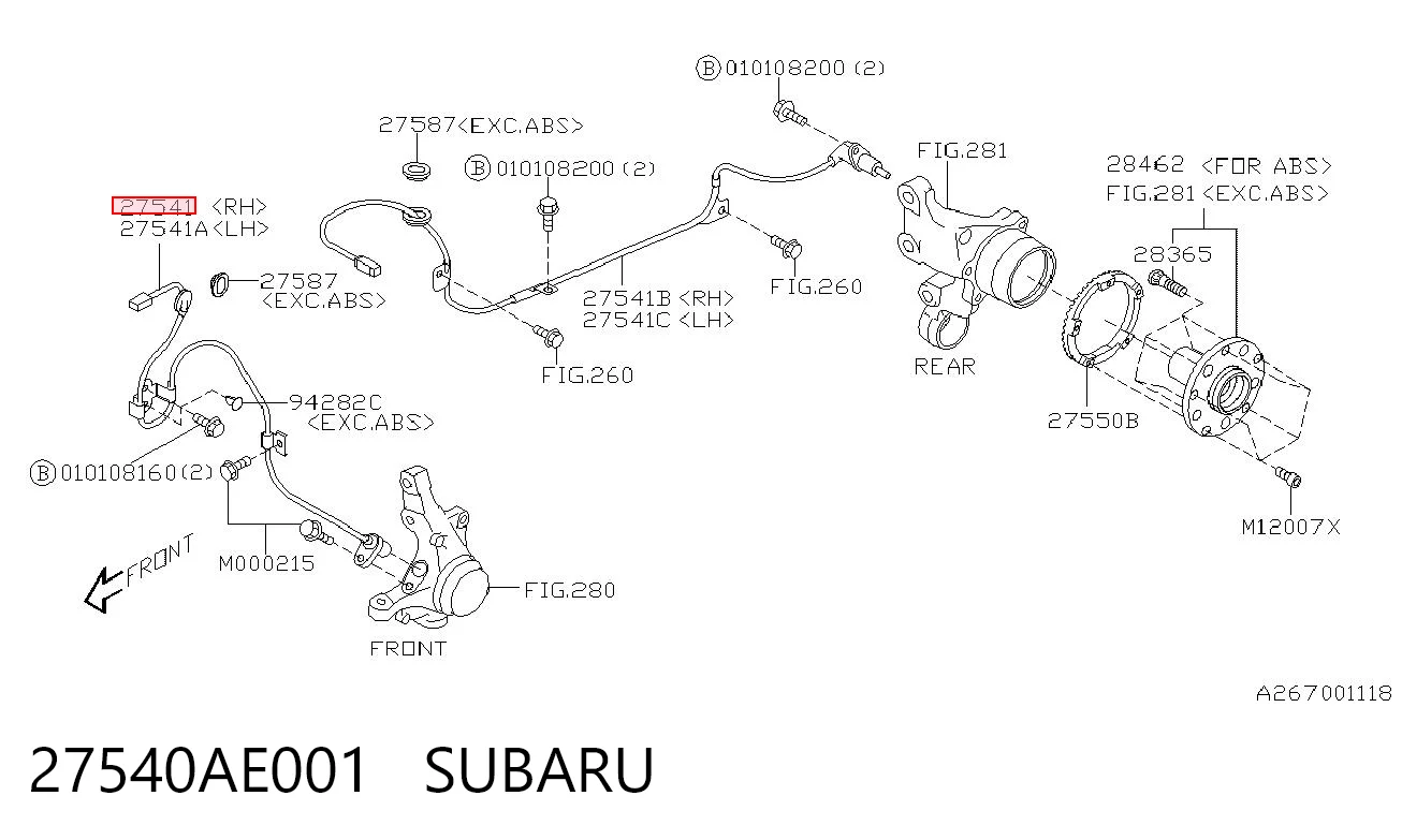 27540AE001 Subaru Датчик ABS передний правый