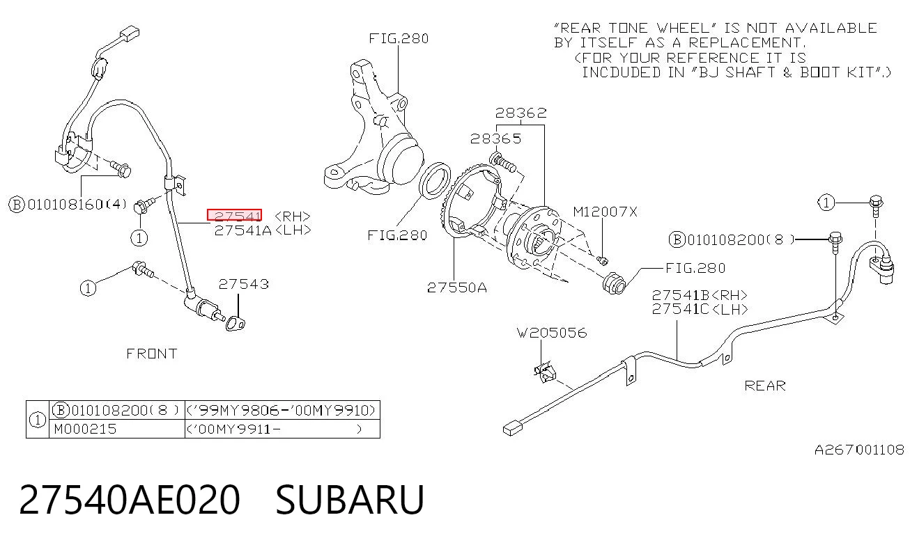 27540AE020 Subaru Датчик ABS передний правый