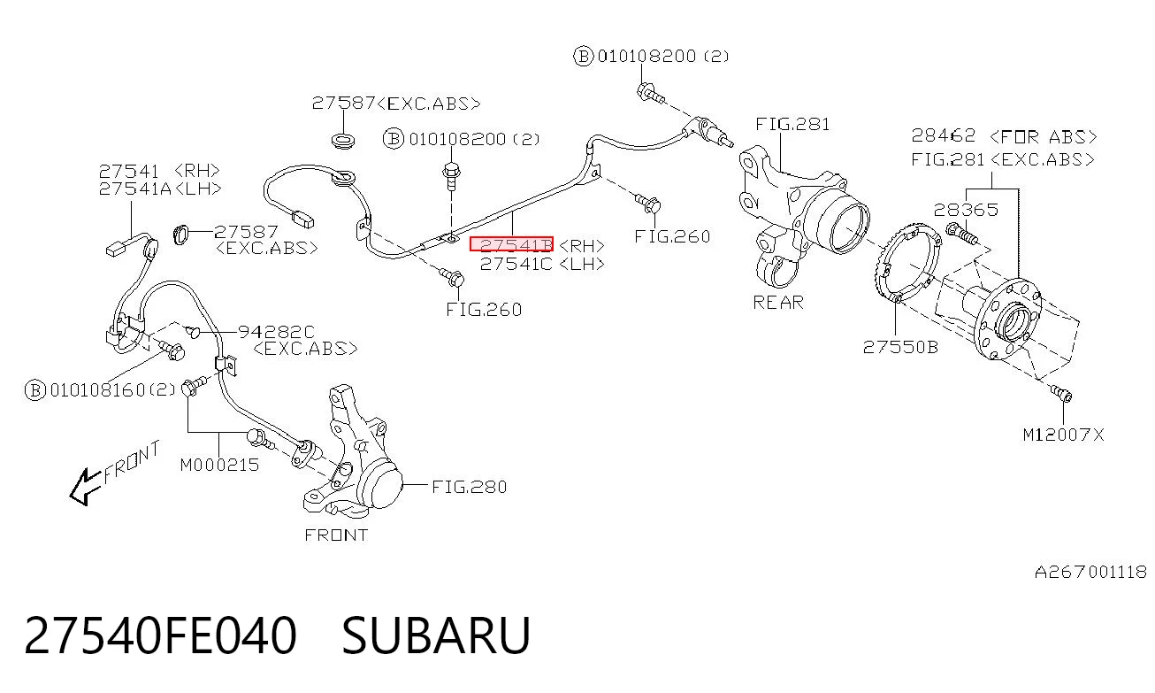 27540FE040 Subaru Датчик АБС (ABS) задний, правый