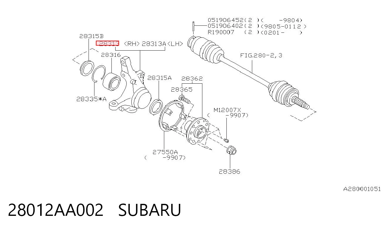 28012AA002 Subaru Цапфа - поворотный кулак передний, правый