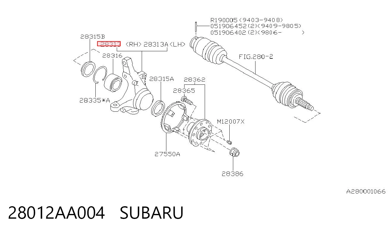 28012AA004 Subaru Цапфа - поворотный кулак передний, правый