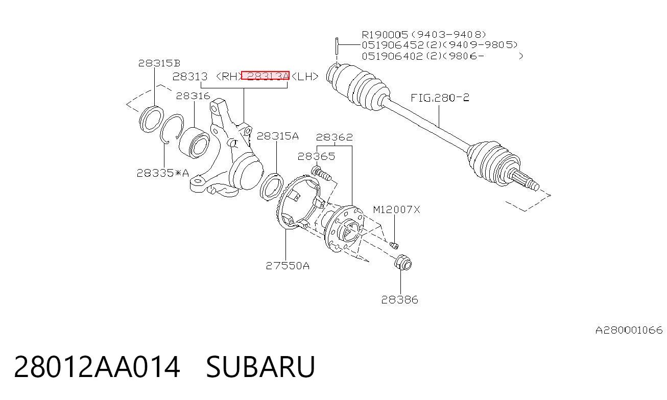 28012AA014 Subaru Цапфа - поворотный кулак передний, левый