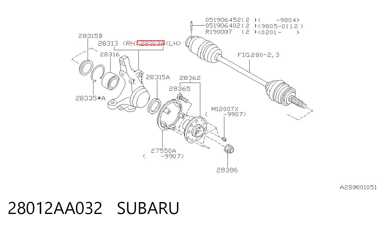 28012AA032 Subaru Цапфа - поворотный кулак передний, левый