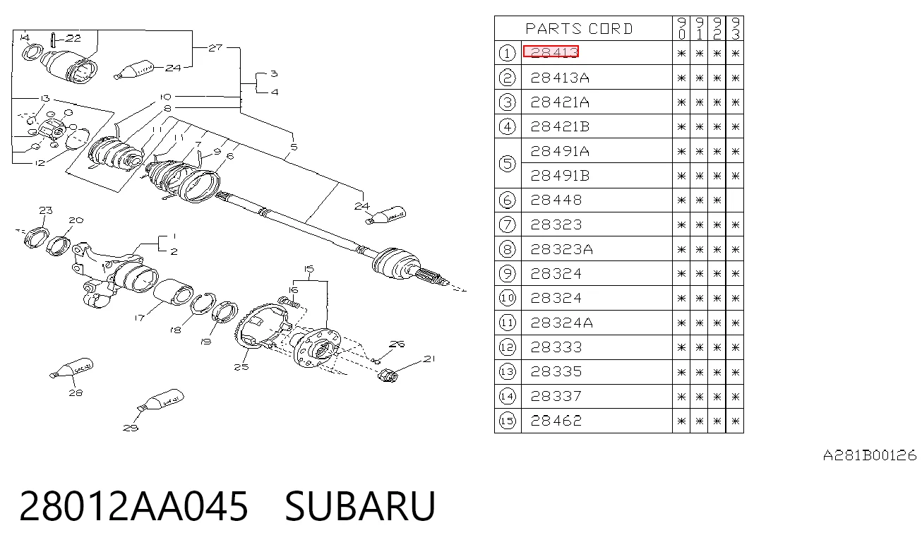 28012AA045 Subaru Цапфа правая