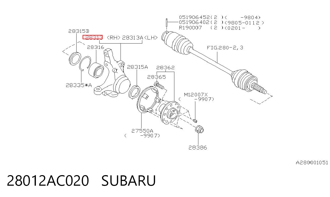 28012AC020 Subaru Цапфа - поворотный кулак передний, правый