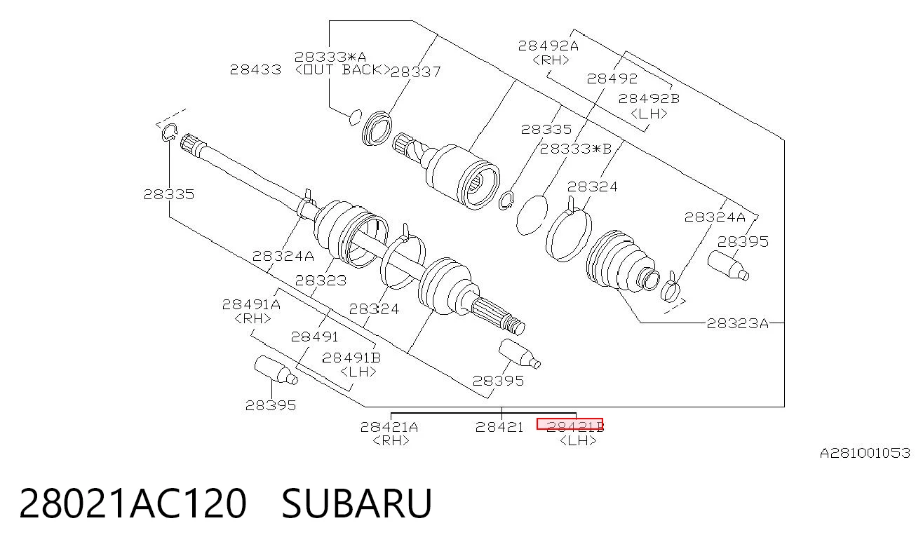 28021AC120 Subaru Полуось задняя левая