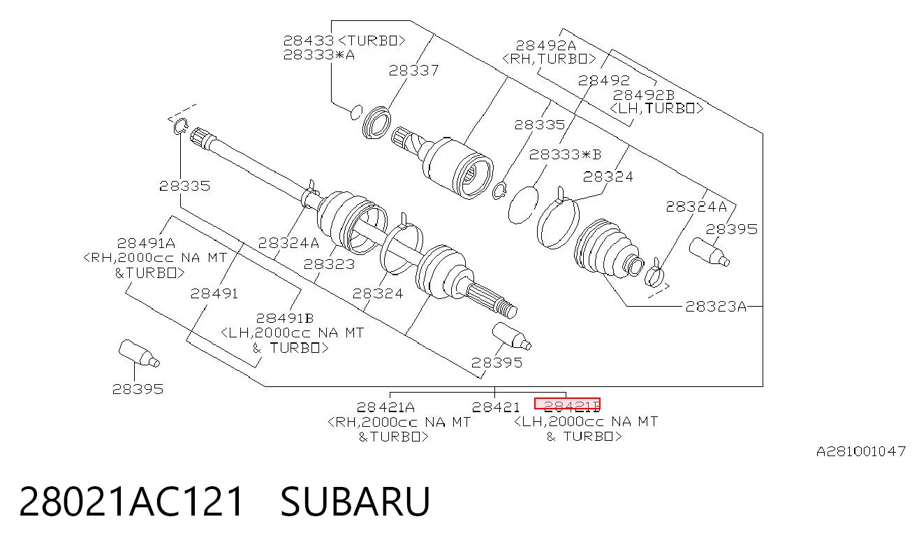 28021AC121 Subaru Полуось задняя левая