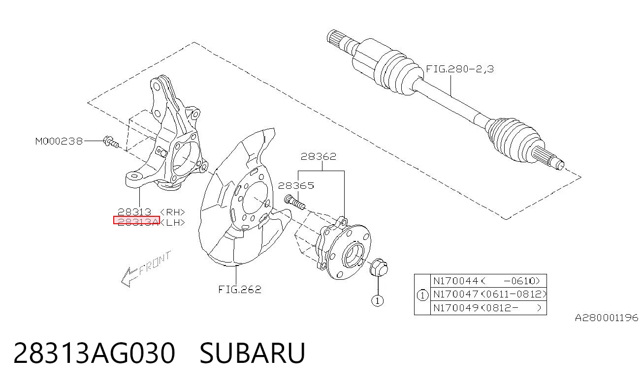 28313AG030 Subaru Цапфа - поворотный кулак передний, левый