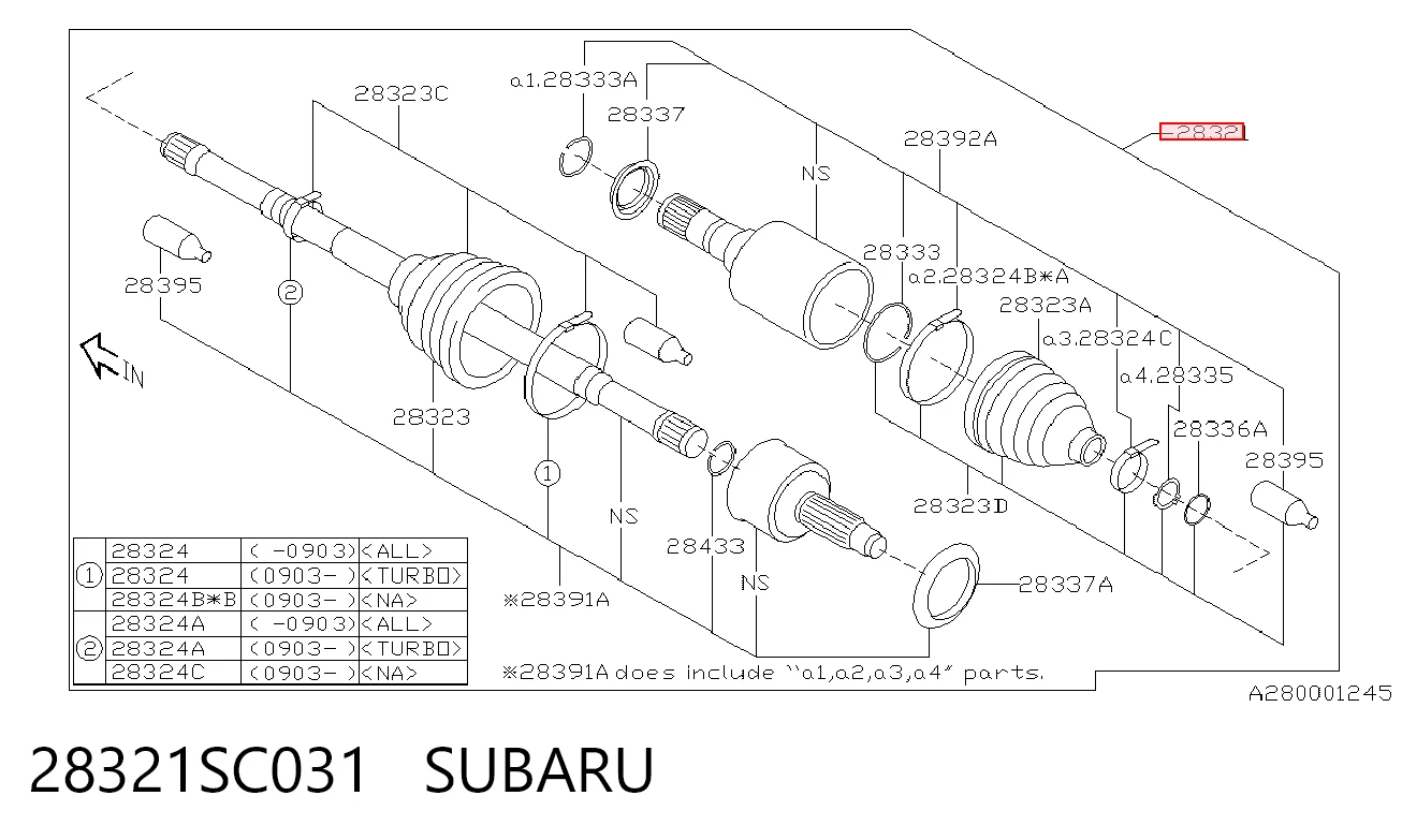 28321SC031 Subaru Ось передняя в сборе